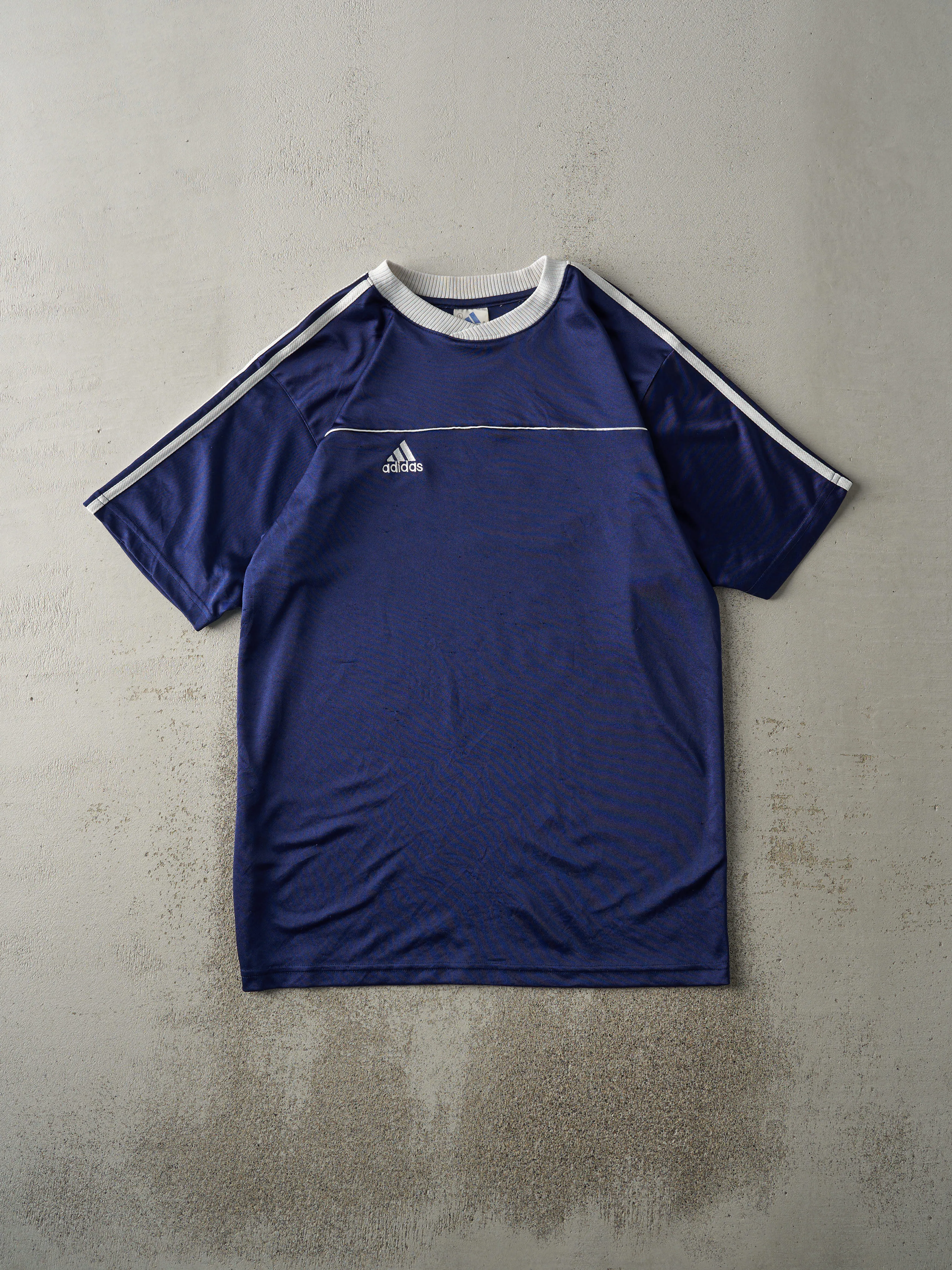Vintage 90s Navy Blue Embroidered Adidas Soccer Jersey (M/L) sold by Rebalance Vintage