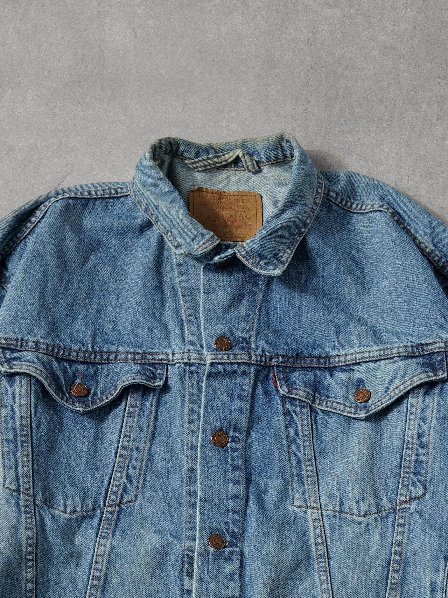Vintage 90s Stone Washed Blue Levi's Denim Collared Jacket (L/XL) sold by Rebalance Vintage product image thumbnail 2