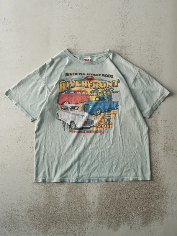 Vintage 11' Mint Green Riverfront Rod Run Racing Tee (M) made by Rebalance Vintage