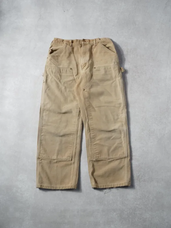 Vintage 90s Washed Khaki Carhartt Double Knee Carpenter Pants (30x26) sold by Rebalance Vintage