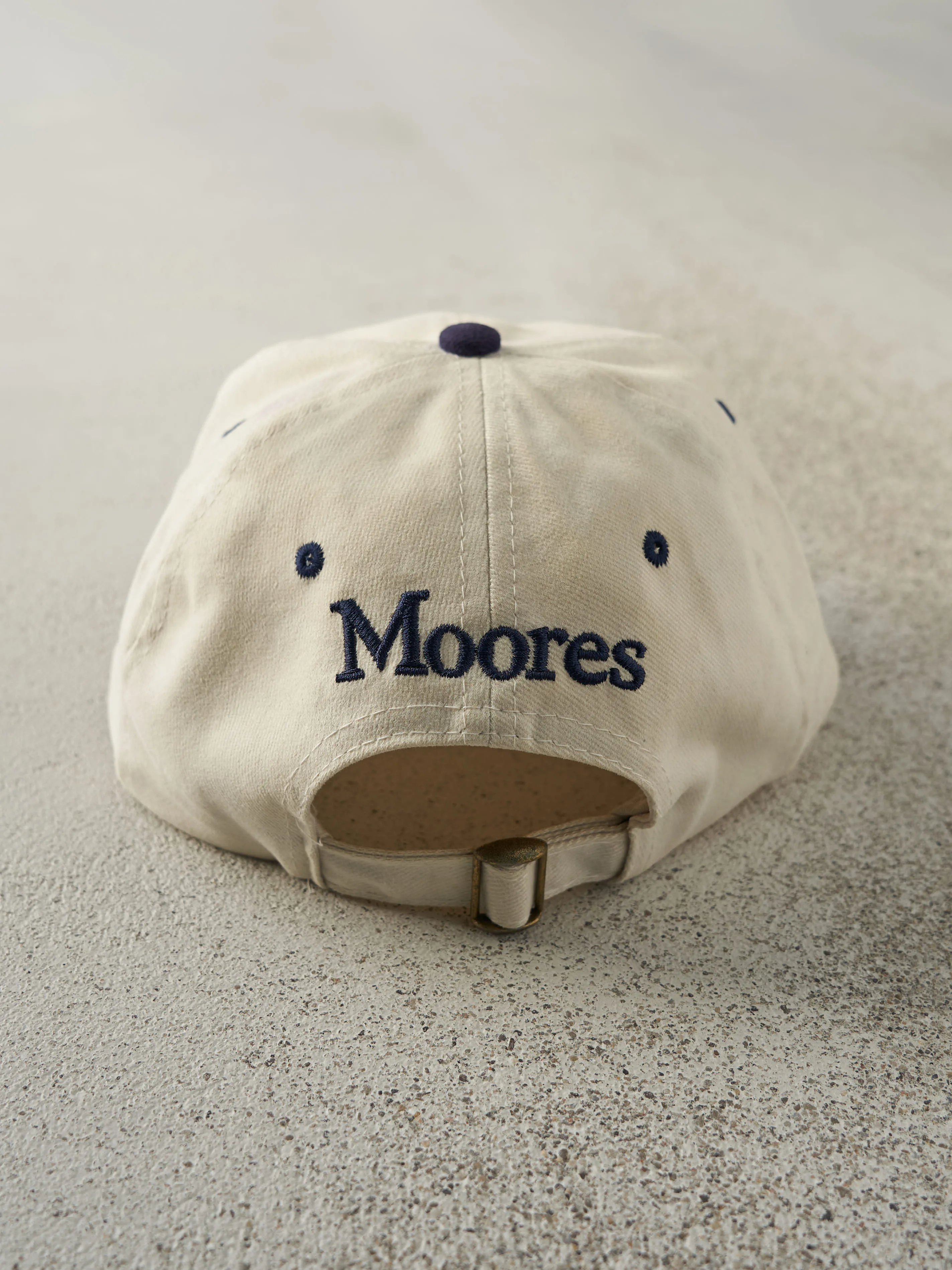 Vintage 90s Beige & Navy Embroidered Lee x Moores Strap Back Hat sold by Rebalance Vintage product image thumbnail 3