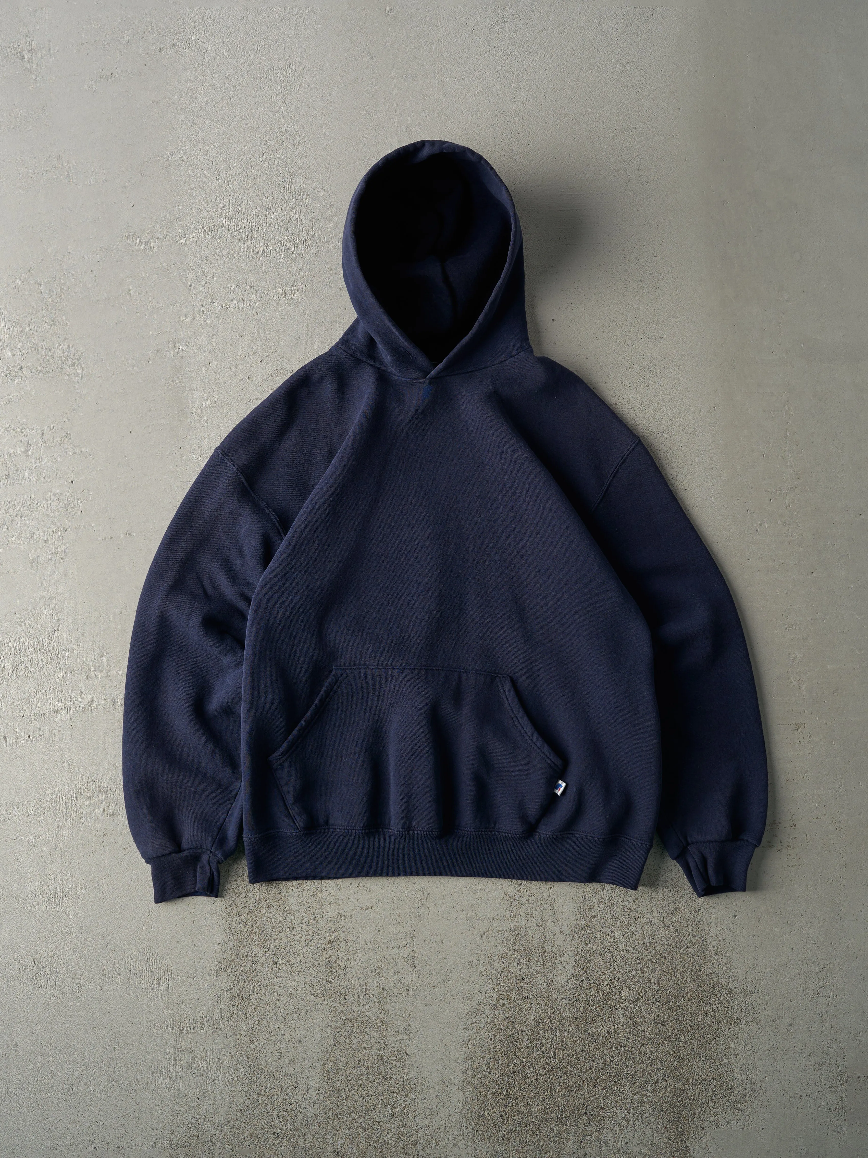 Vintage Y2K Navy Blue Russell Athletics Blank Hoodie (M) sold by Rebalance Vintage