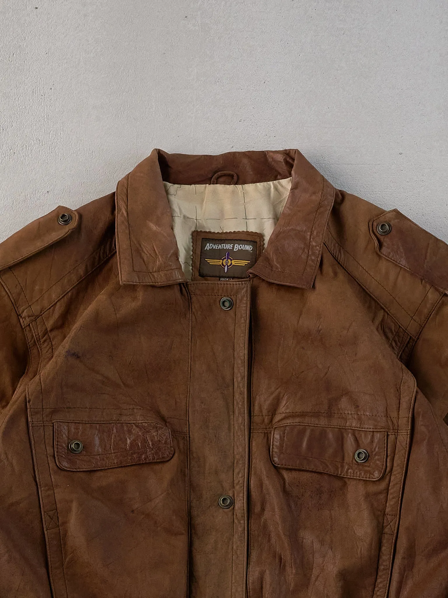 Vintage 90s Brown Adventure Bound Leather Collared Button Up (L) sold by Rebalance Vintage product image thumbnail 3