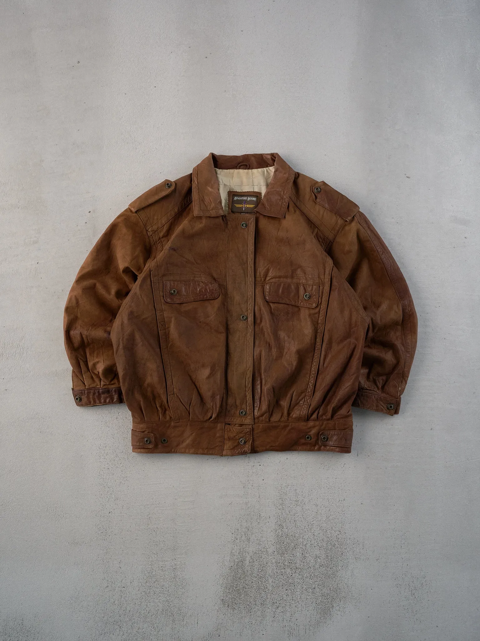 Vintage 90s Brown Adventure Bound Leather Collared Button Up (L) sold by Rebalance Vintage