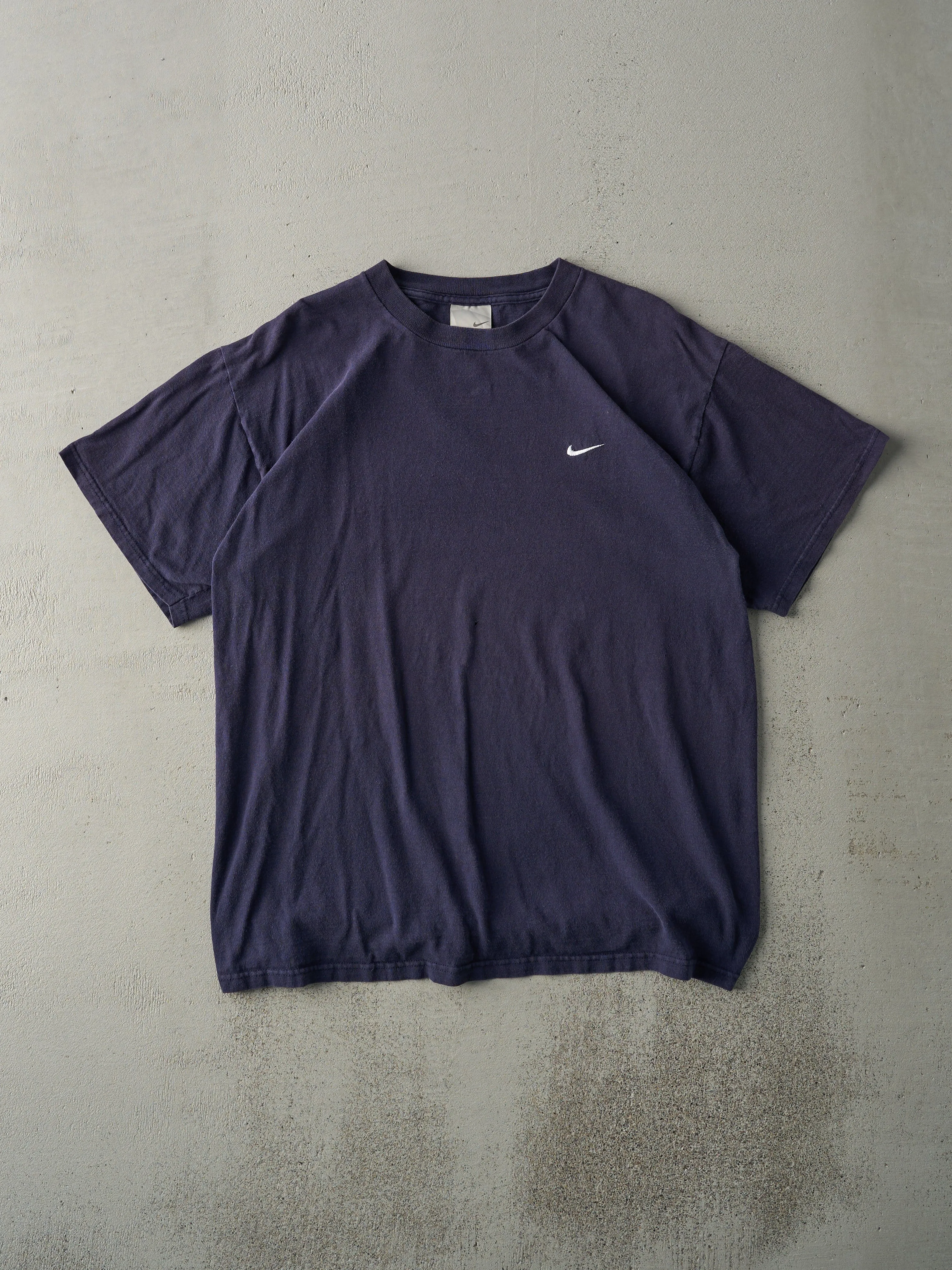 Vintage Y2K Navy Blue Nike Swoosh Embroidered Tee (M) sold by Rebalance Vintage