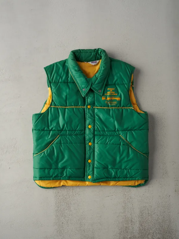 Vintage 70s Green Invest in Driving Excellence Puffer Vest (M) sold by Rebalance Vintage
