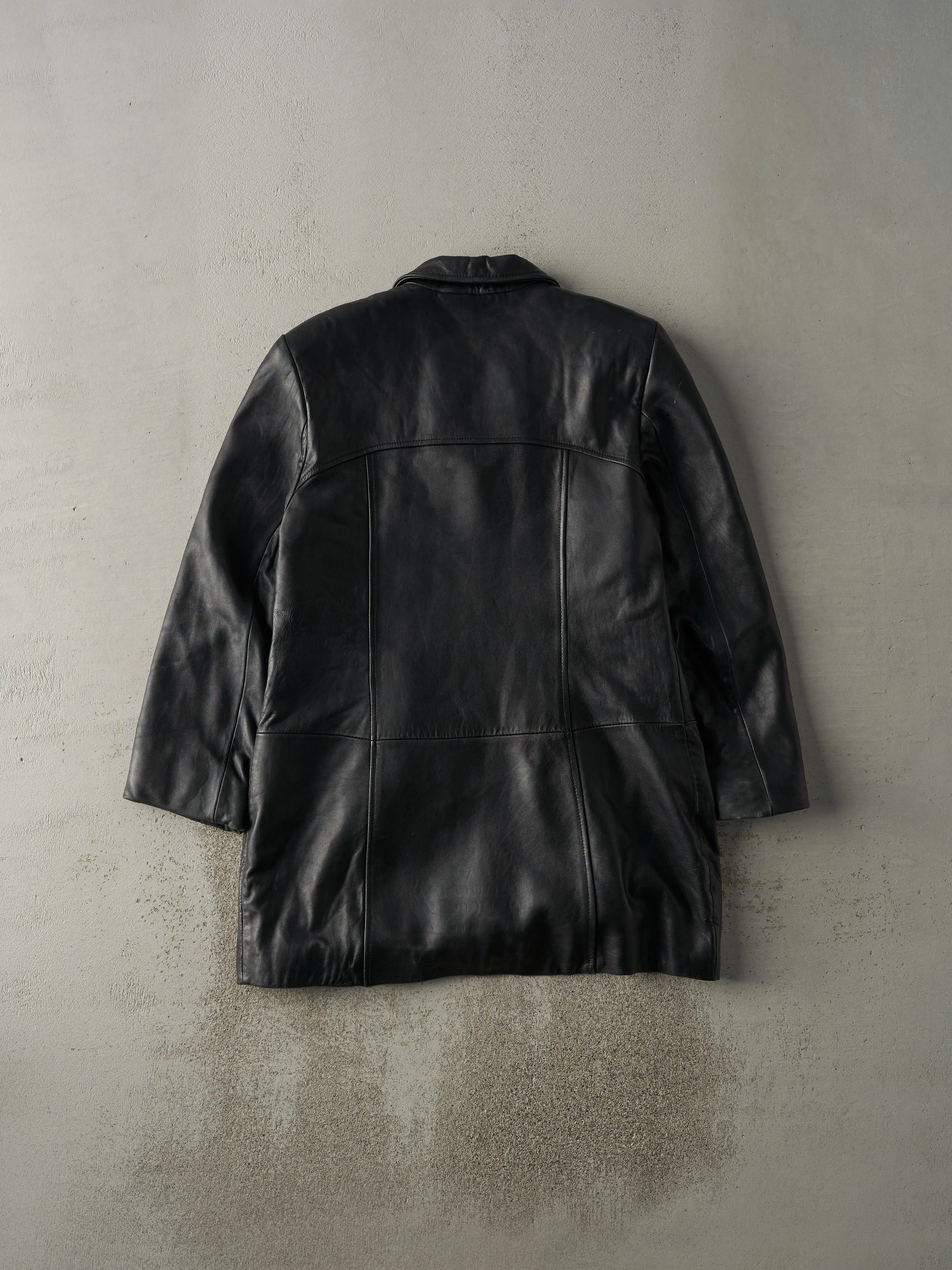 Vintage 90s Black Danier Leather Trench Coat Jacket (S/M) sold by Rebalance Vintage product image thumbnail 2