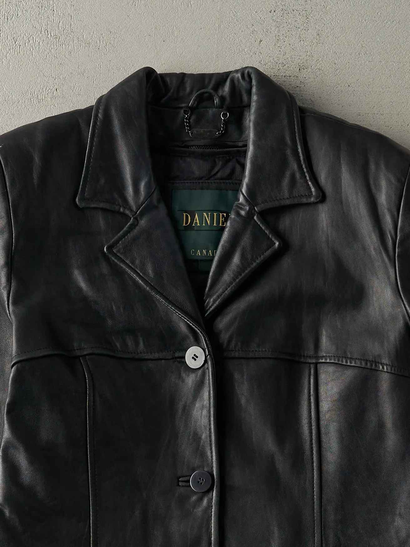 Vintage 90s Black Danier Leather Trench Coat Jacket (S/M) sold by Rebalance Vintage product image thumbnail 3