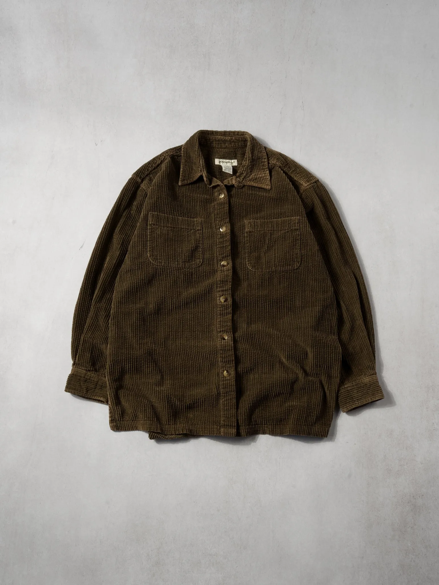 Vintage 90s Brown Corduroy Eddie Bauer Collared Button Up (S/M) sold by Rebalance Vintage