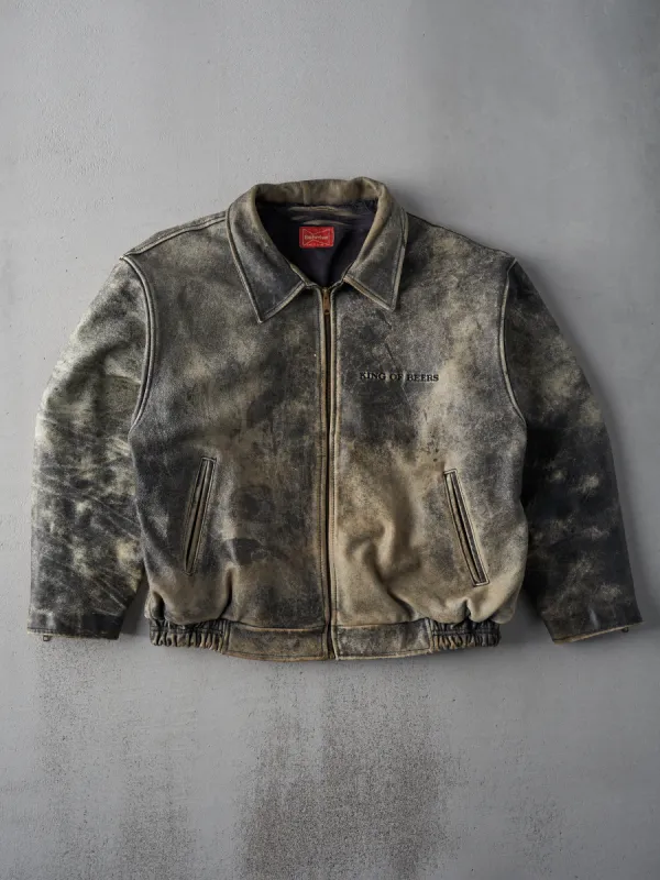 Vintage 90s Bleached Black Budweiser Leather Jacket (L/XL) sold by Rebalance Vintage