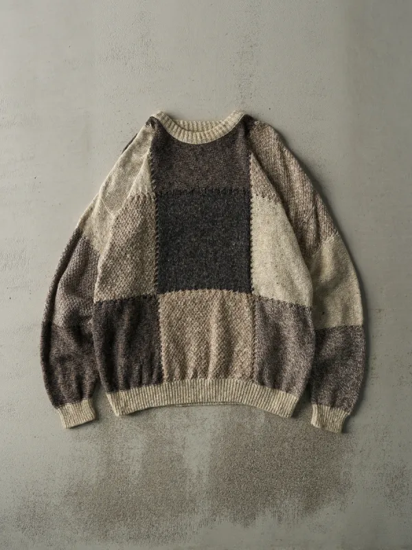 Vintage 90s Beige & Brown Color Block Knit Pullover (L) sold by Rebalance Vintage