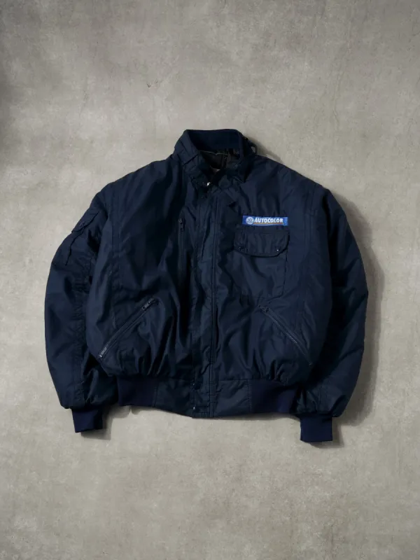 Vintage 80s Navy Blue Autocolor Astro Sports Bomber Jacket (L) sold by Rebalance Vintage