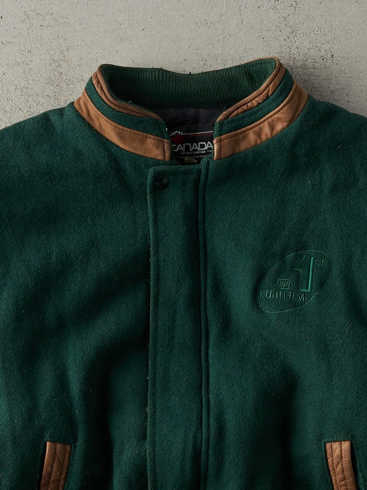 Vintage 90s Forest Green Leather and Wool Embroidered Jacket (M/L) sold by Rebalance Vintage product image thumbnail 3