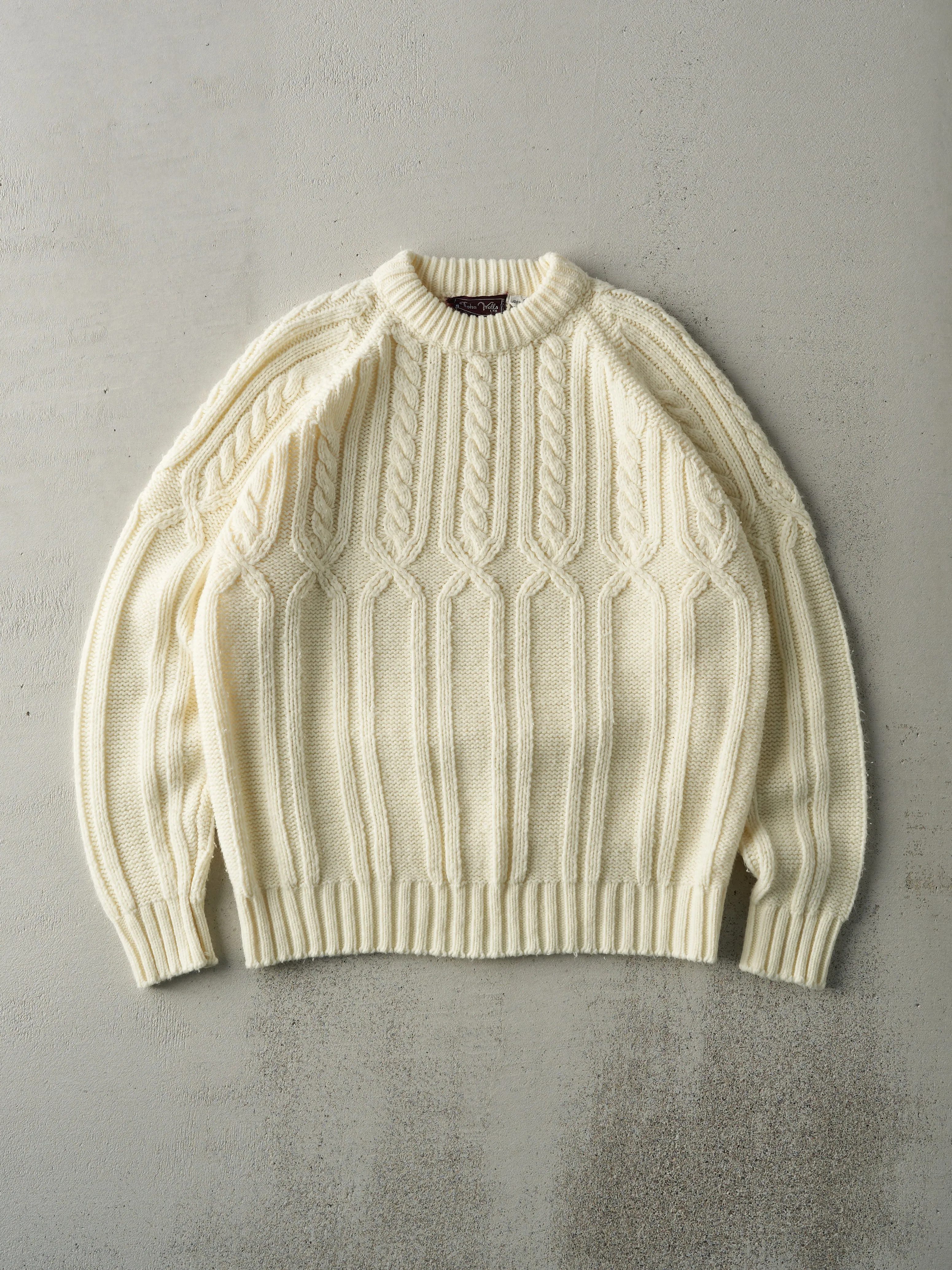 Vintage 70s Cream Knit Patterned Sweater (L) sold by Rebalance Vintage