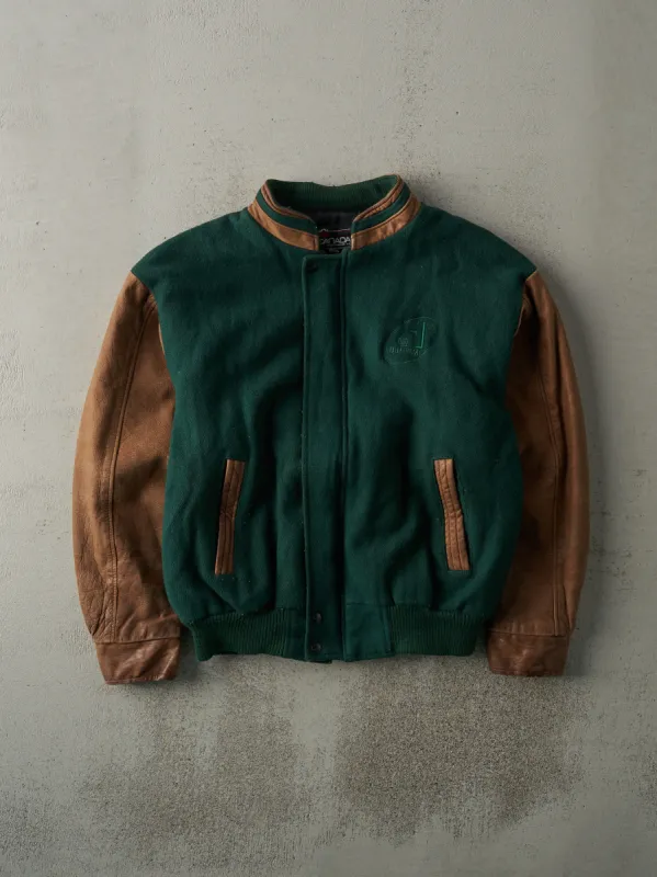 Vintage 90s Forest Green Leather and Wool Embroidered Jacket (M/L) sold by Rebalance Vintage