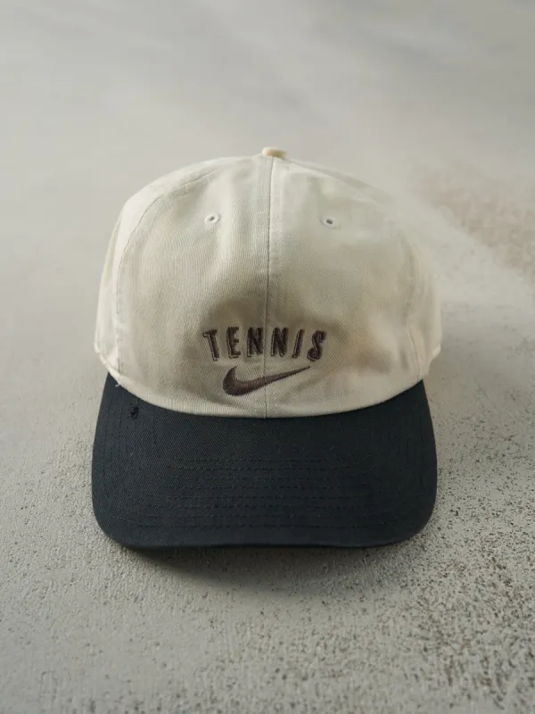 Vintage 90s Beige & Black Embroidered Nike Tennis Snapback Hat sold by Rebalance Vintage