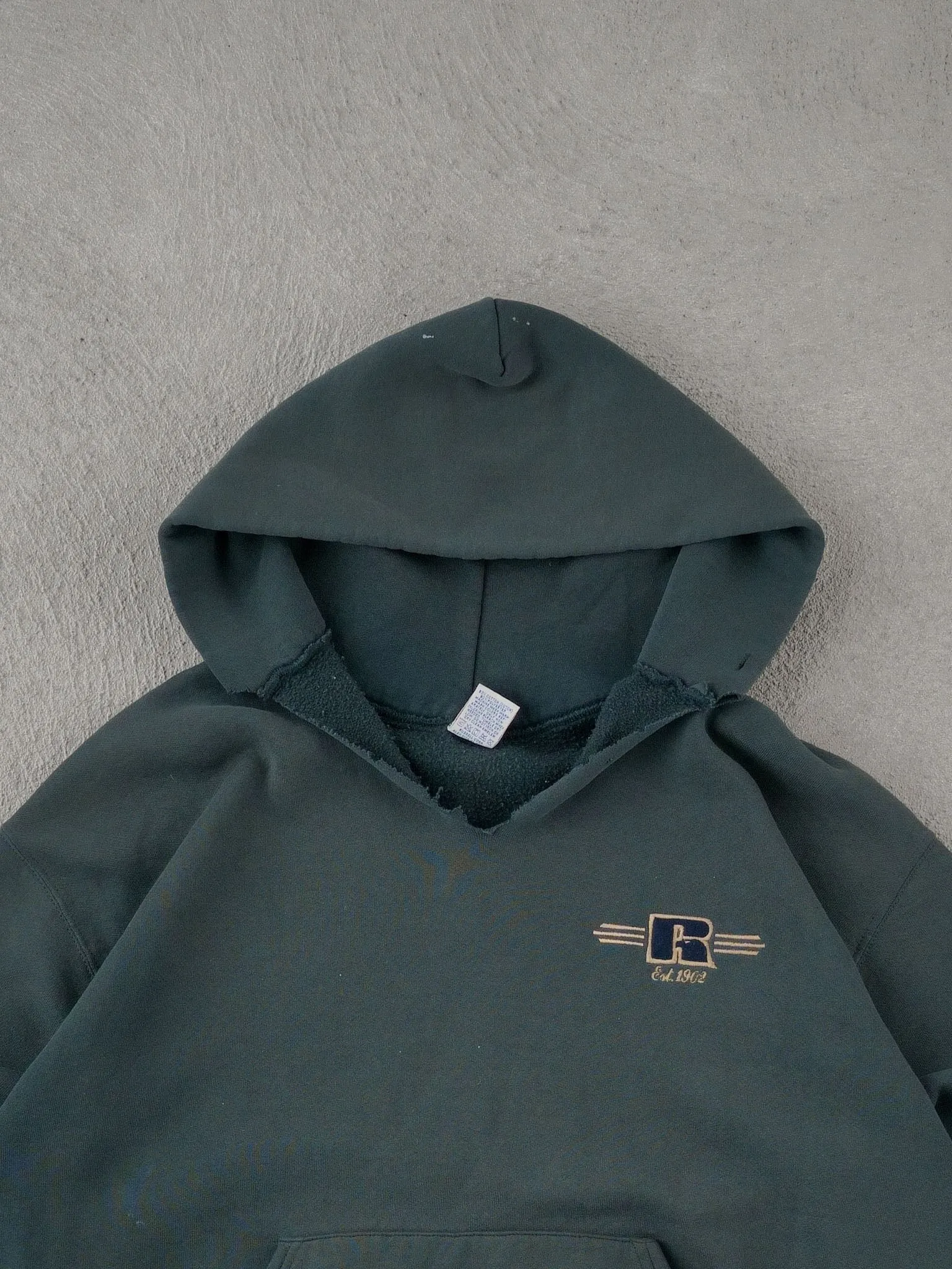 Vintage 90s Faded Dark Green Russell Athletics Emblem Hoodie (L) sold by Rebalance Vintage product image thumbnail 2
