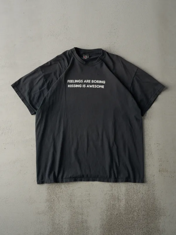 Vintage Y2K Faded Black "Feelings Are Boring" Tee (L) sold by Rebalance Vintage