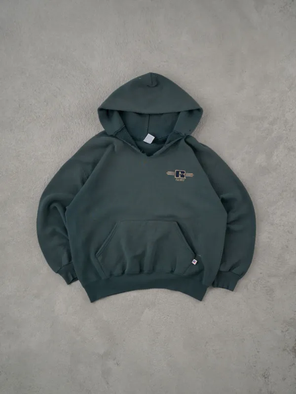 Vintage 90s Faded Dark Green Russell Athletics Emblem Hoodie (L) made by Rebalance Vintage