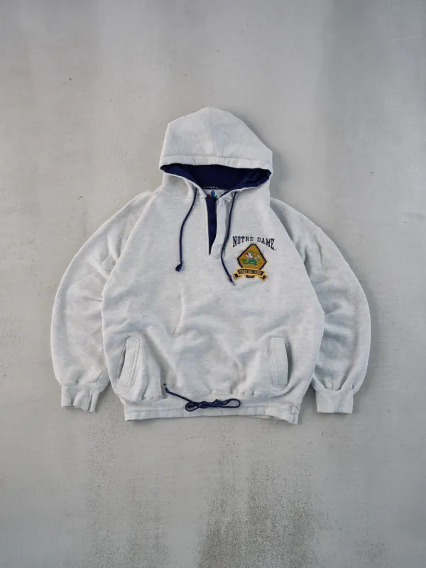 Vintage 90s Grey Notre Dame Emblem 1/4 Zip Hoodie (L) sold by Rebalance Vintage