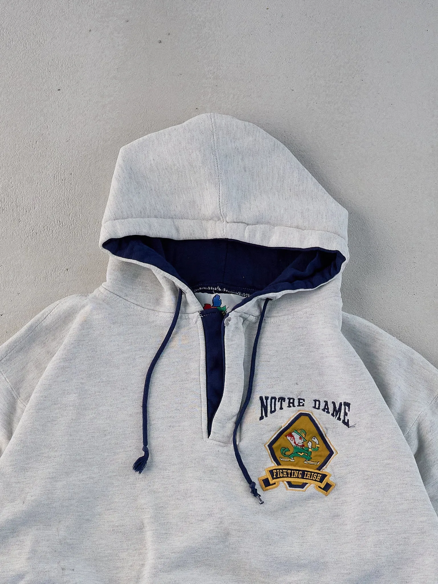 Vintage 90s Grey Notre Dame Emblem 1/4 Zip Hoodie (L) sold by Rebalance Vintage product image thumbnail 2
