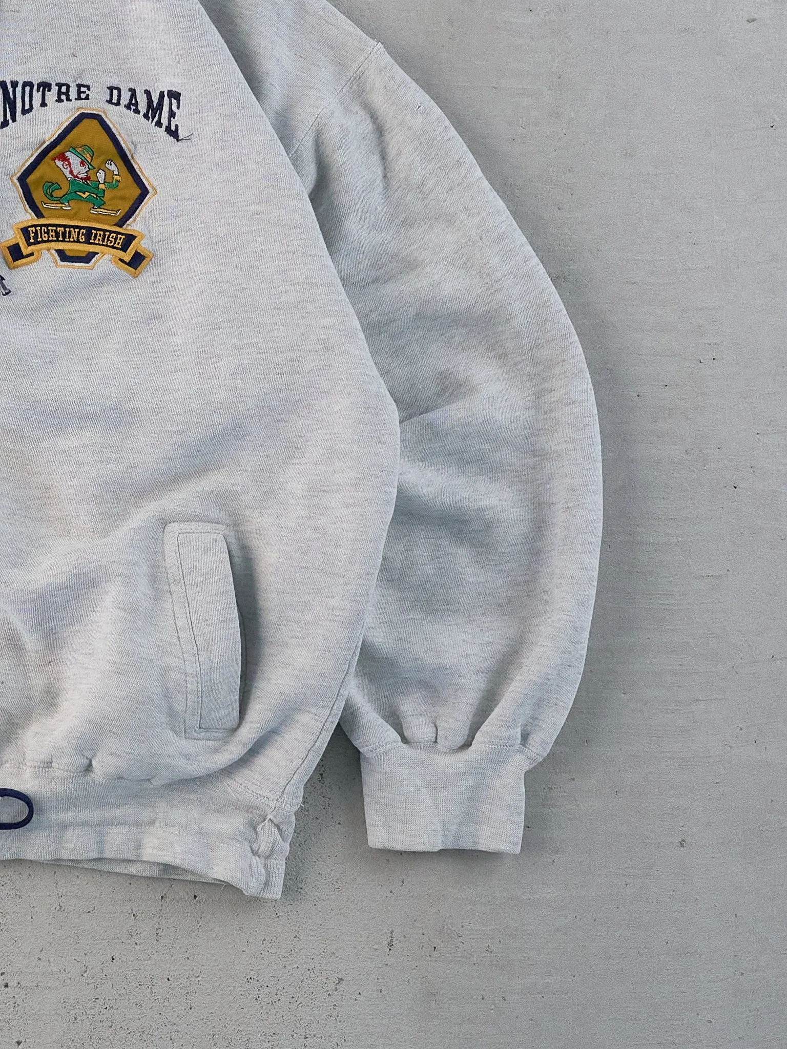 Vintage 90s Grey Notre Dame Emblem 1/4 Zip Hoodie (L) sold by Rebalance Vintage product image thumbnail 3