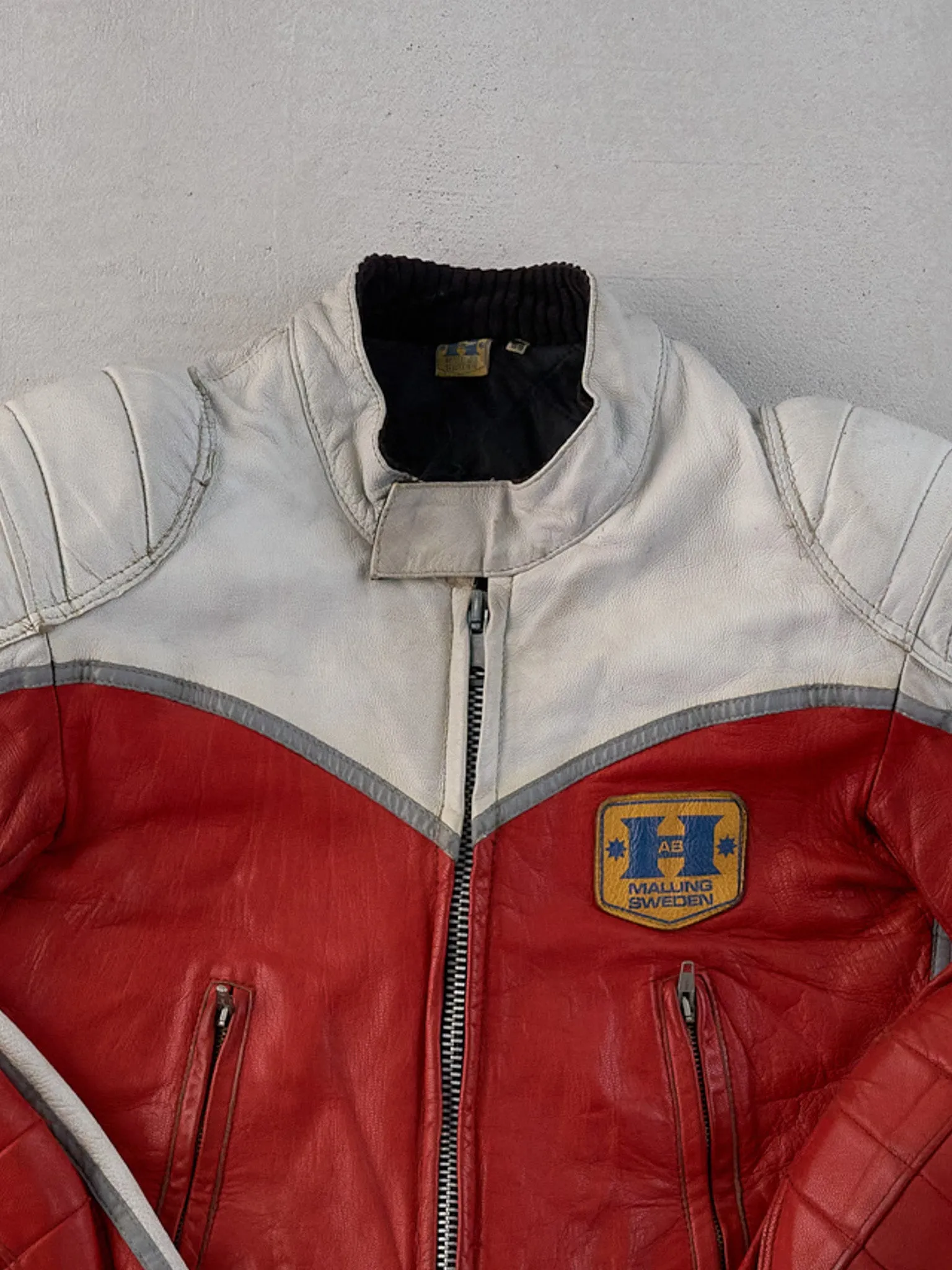Vintage 70s Red and White Malung Sweden Motorcycle Leather Jacket (M) sold by Rebalance Vintage product image thumbnail 3