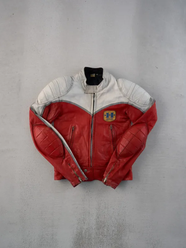 Vintage 70s Red and White Malung Sweden Motorcycle Leather Jacket (M) sold by Rebalance Vintage