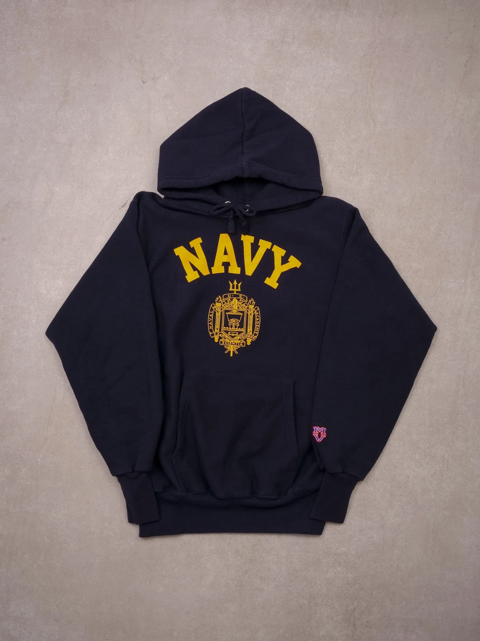 Vintage 90s Blue US Navy Academy Emblem Hoodie (M) sold by Rebalance Vintage