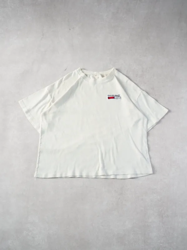 Vintage 90s White Tommy Hilfiger Logo Boxy Tee (M) sold by Rebalance Vintage