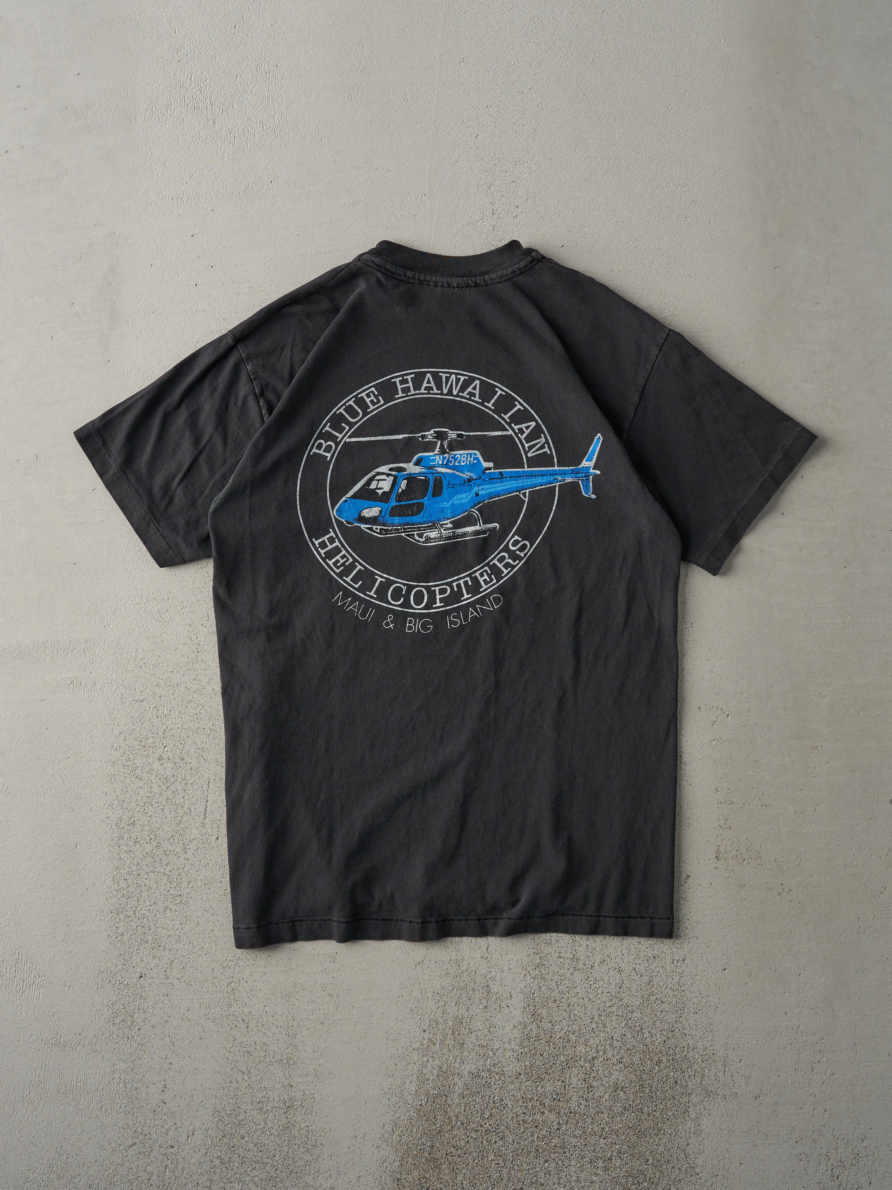 Vintage 90s Black Blue Hawaiian Helicopters Single Stitch Tee (S) sold by Rebalance Vintage
