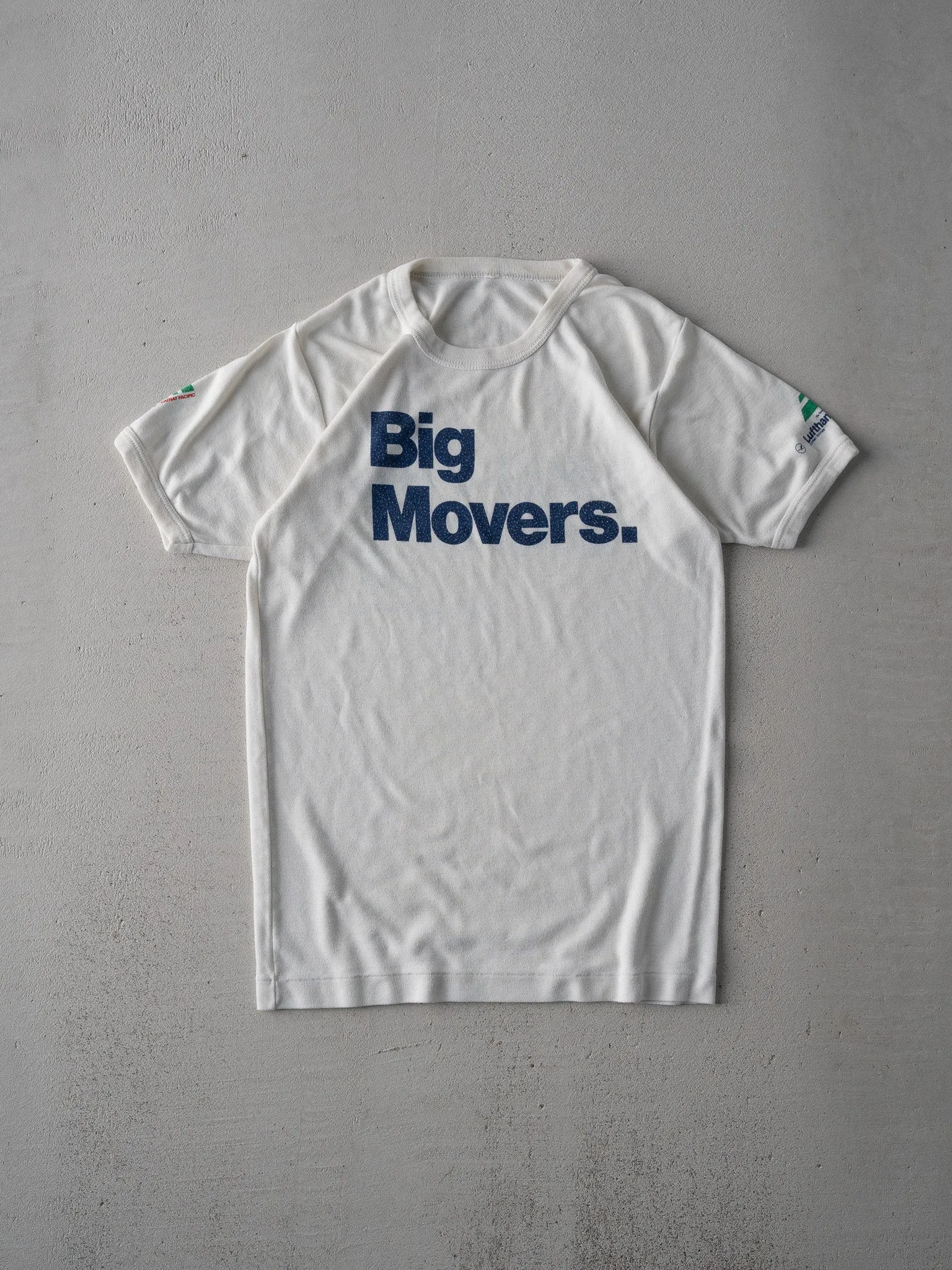 Vintage 70s White Lufthansa Big Movers Ringer Tee (XS) sold by Rebalance Vintage