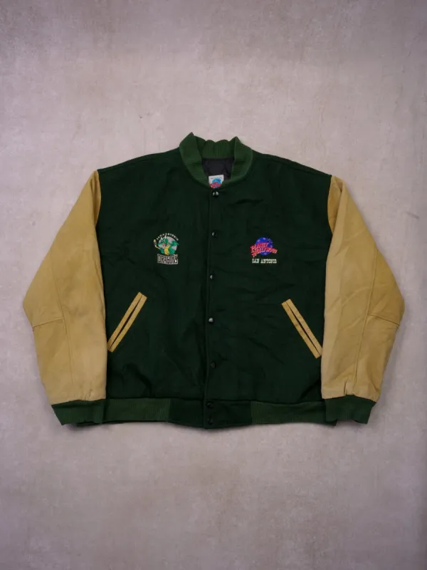 Vintage 90s Pine Green and Cream San Antonio Dragons Planet Hollywood Varsity Jacket (XL) sold by Rebalance Vintage