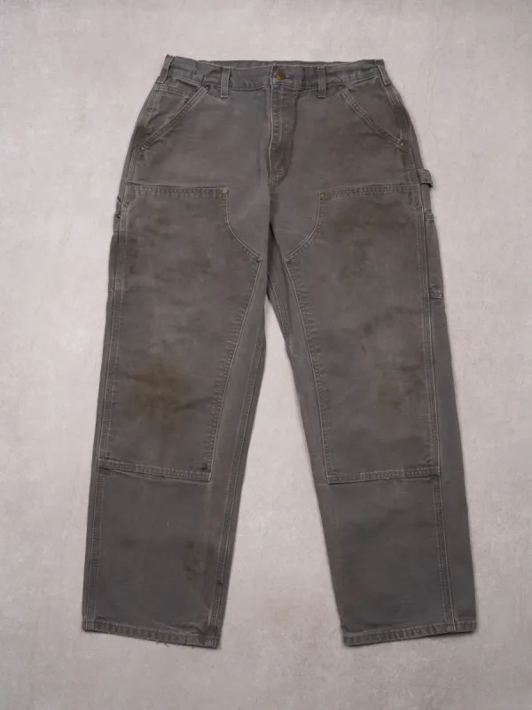 Vintage Rugged Grey Carhartt Double Knee Dungaree Cargo Pants (34 x  30) sold by Rebalance Vintage
