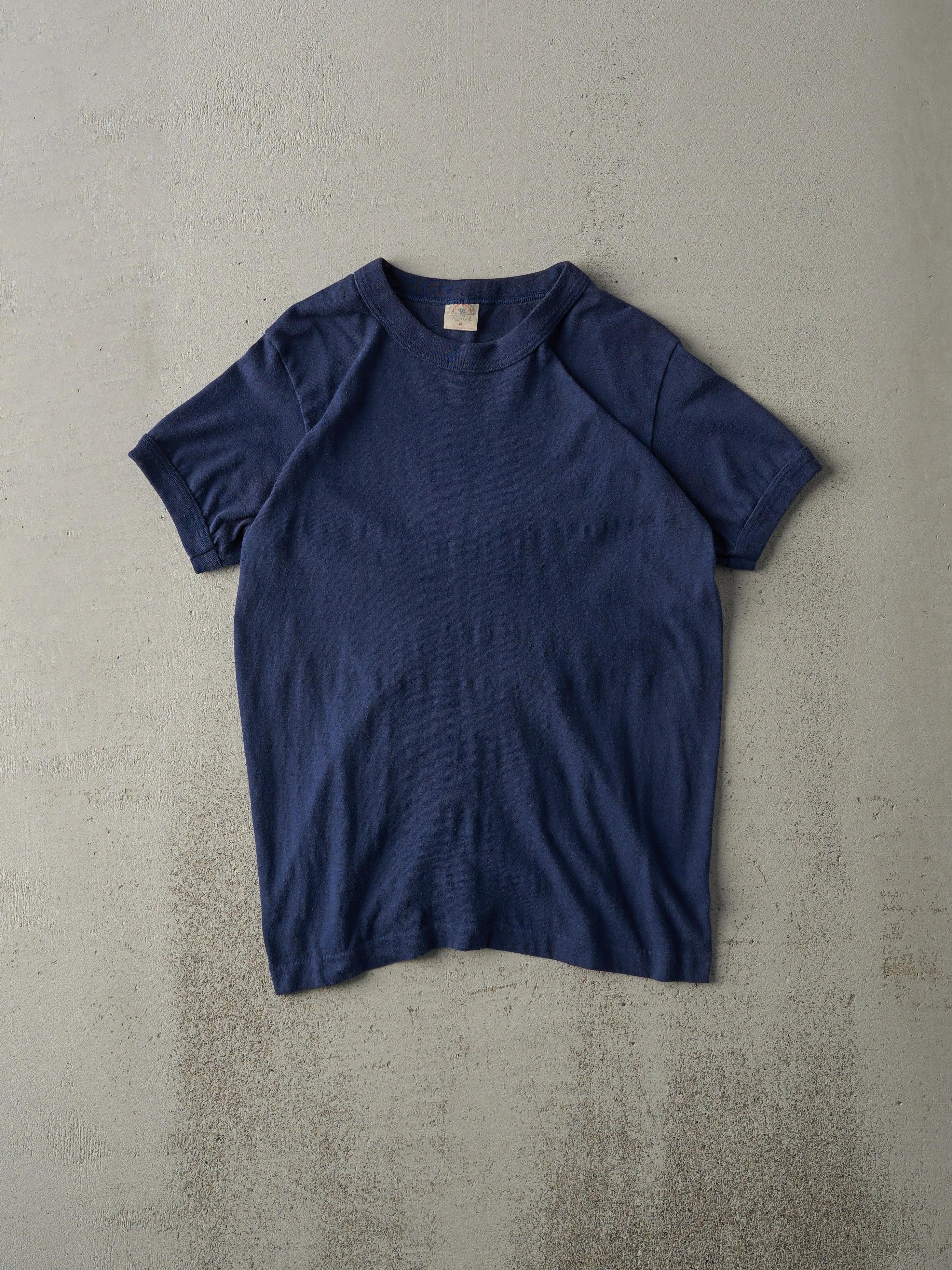 Vintage 80s Navy Blue Blank Ringer Tee (XS) sold by Rebalance Vintage