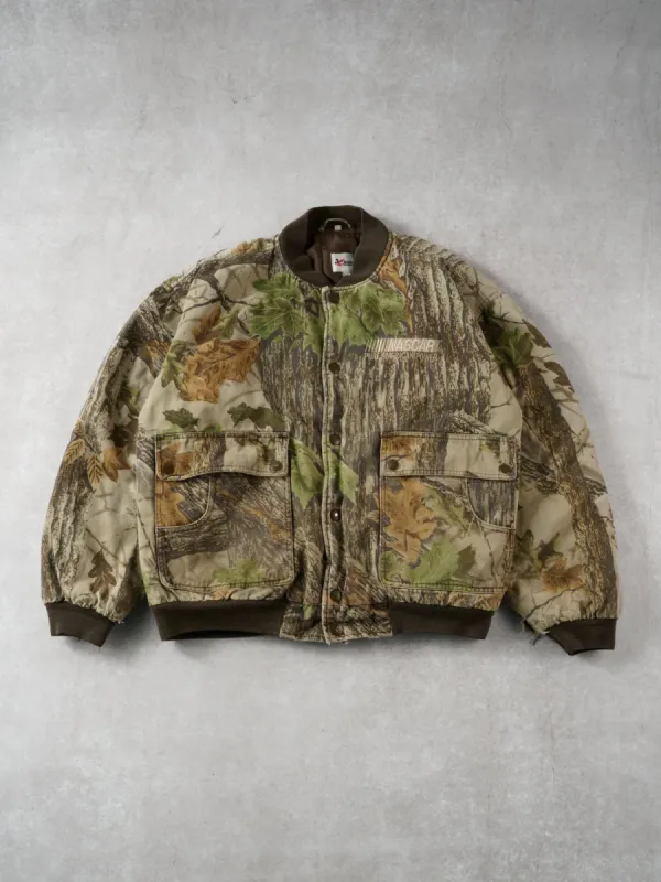 Vintage 90s Realtree Camo Nascar Bomber Jacket (L) sold by Rebalance Vintage
