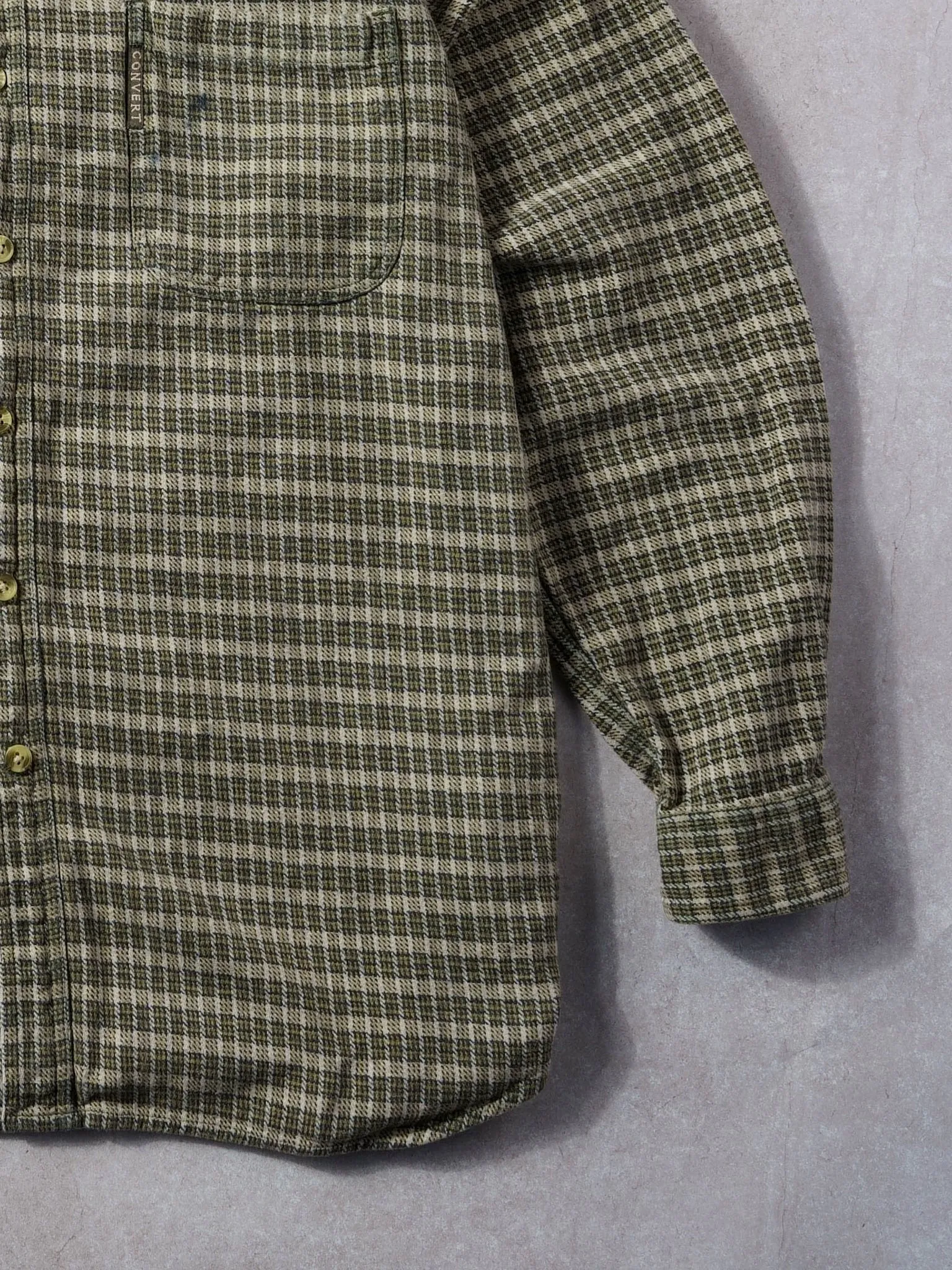 Vintage 90s Beige and Brown Columbia Plaid Collared Button Up (L) sold by Rebalance Vintage product image thumbnail 3