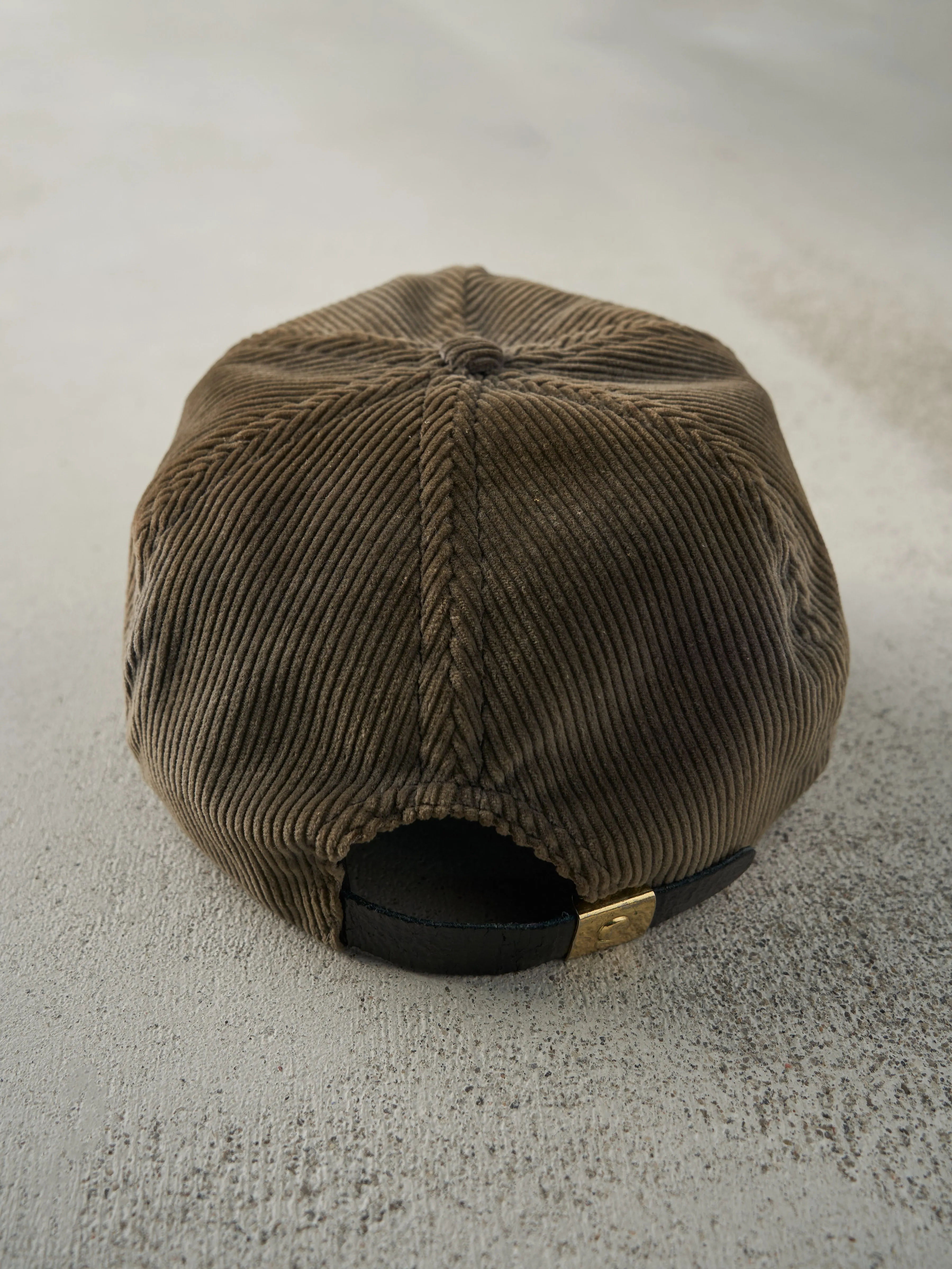 Vintage 80s Brown Embroidered Karhu Corduroy Leather Strap Back Hat sold by Rebalance Vintage product image thumbnail 3