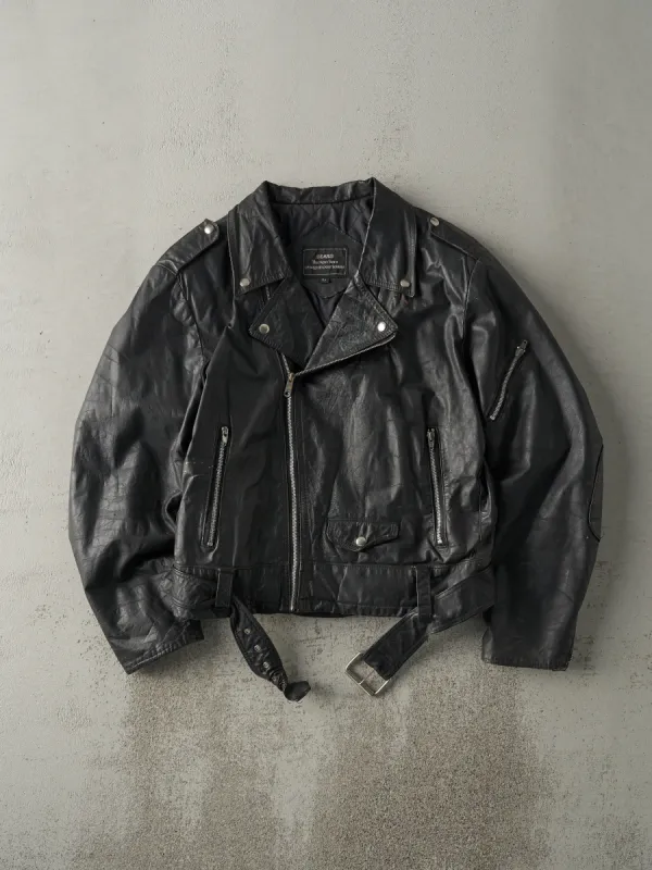 Vintage 80s Black Sears Leather Biker Jacket (L) sold by Rebalance Vintage