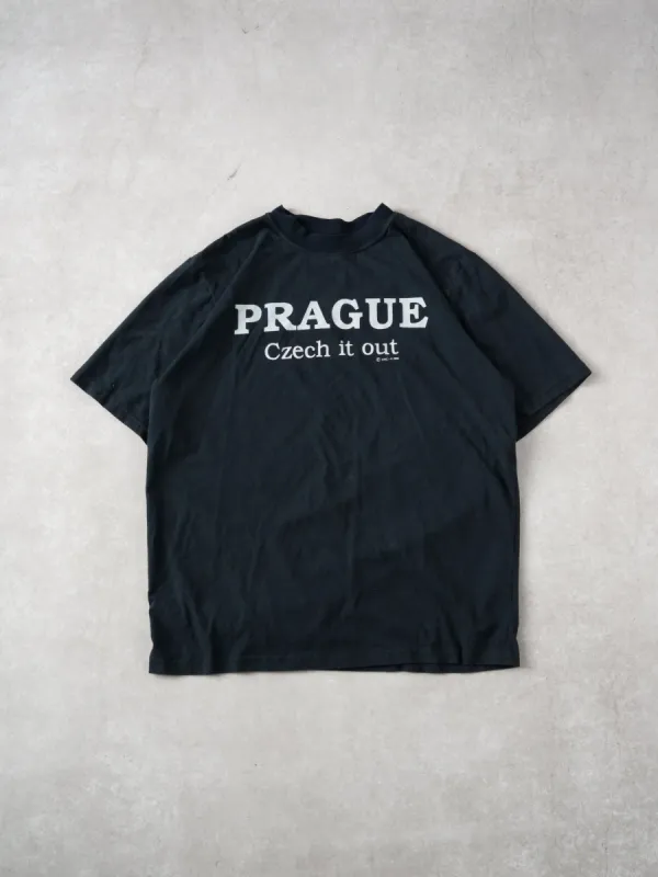 Vintage 90s Washed Black "Prague Czech it out" Tee (M) sold by Rebalance Vintage