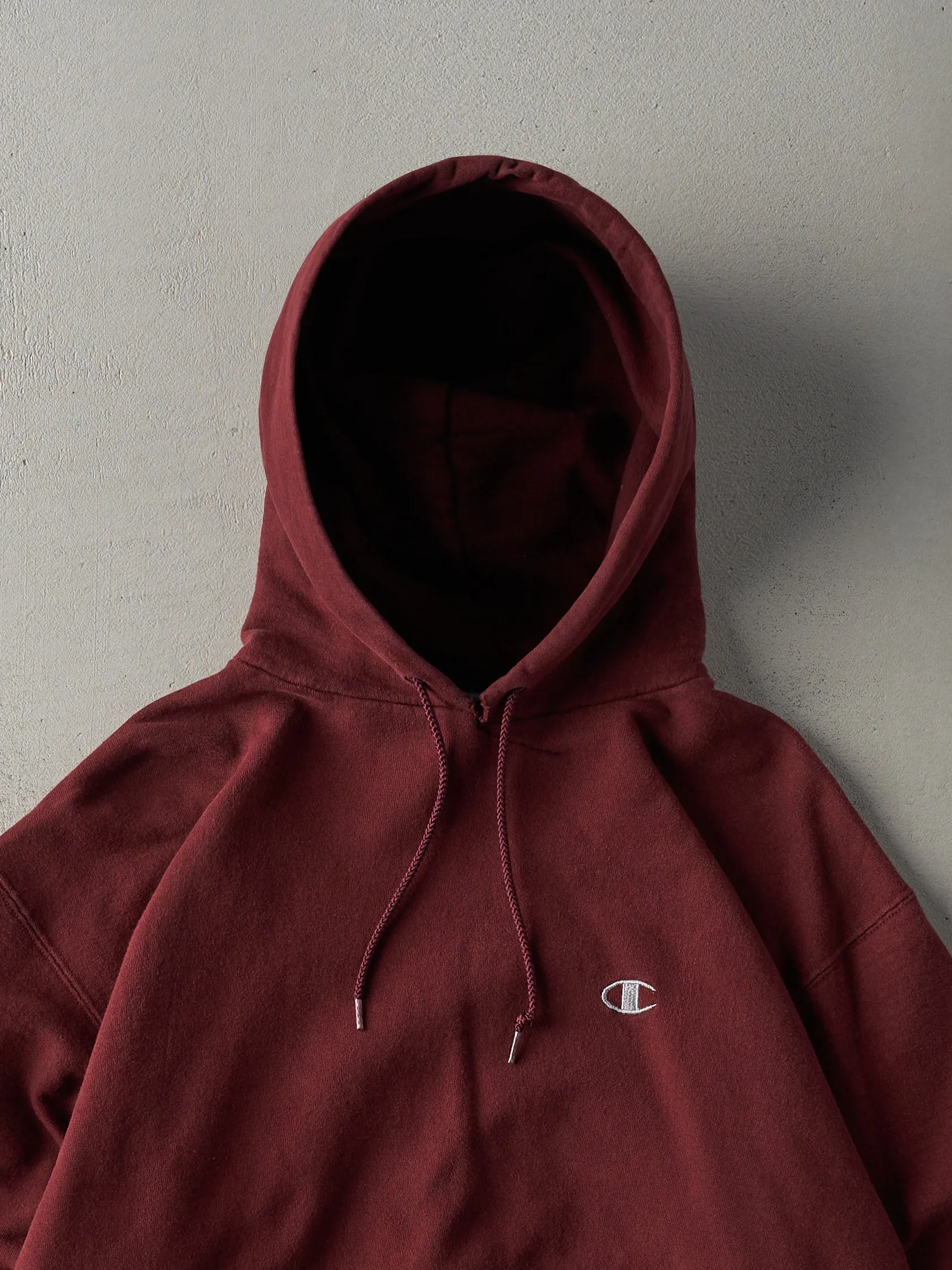 Vintage Y2K Burgundy Champions Blank Logo Hoodie (M) sold by Rebalance Vintage product image thumbnail 2