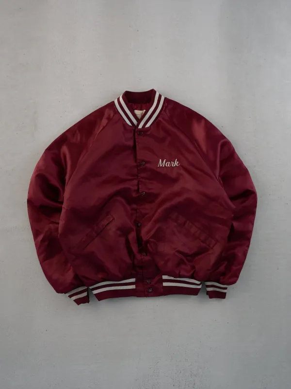 Vintage 90s Maroon Satin Tri Valley Wrestling Mark Bomber Jacket (L) sold by Rebalance Vintage