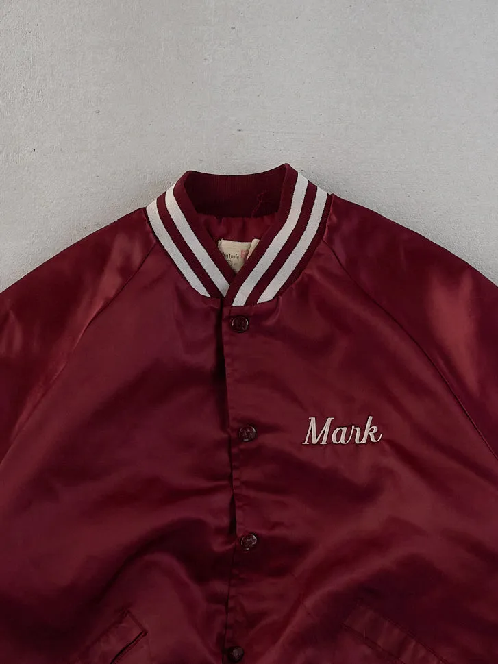 Vintage 90s Maroon Satin Tri Valley Wrestling Mark Bomber Jacket (L) sold by Rebalance Vintage product image thumbnail 2