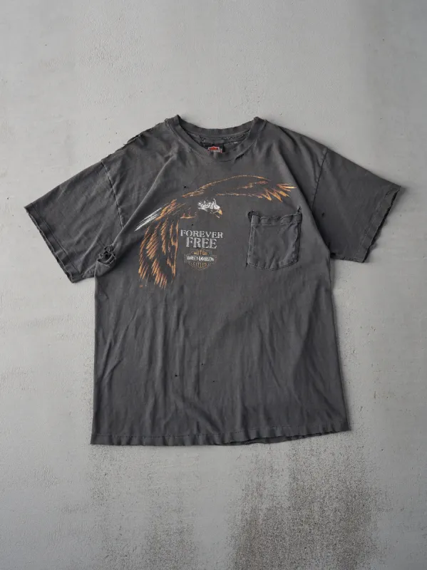 Vintage 90s Grey "Forever Free" Milwaukee Harley Davidson Single Stitch Tee (M) sold by Rebalance Vintage