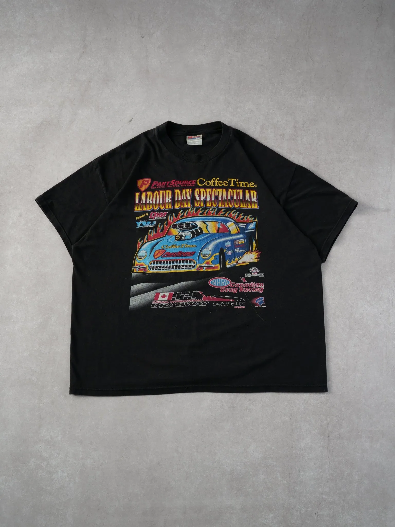 Vintage Y2k Black Labour Day Spectacular Drag Racing Tee (L) sold by Rebalance Vintage
