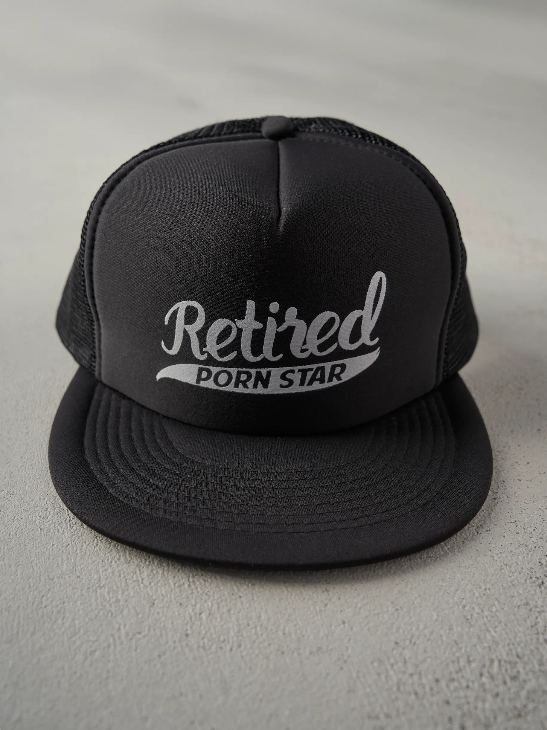 Vintage 90s Black Retired Porn Star Foam Trucker Hat sold by Rebalance Vintage