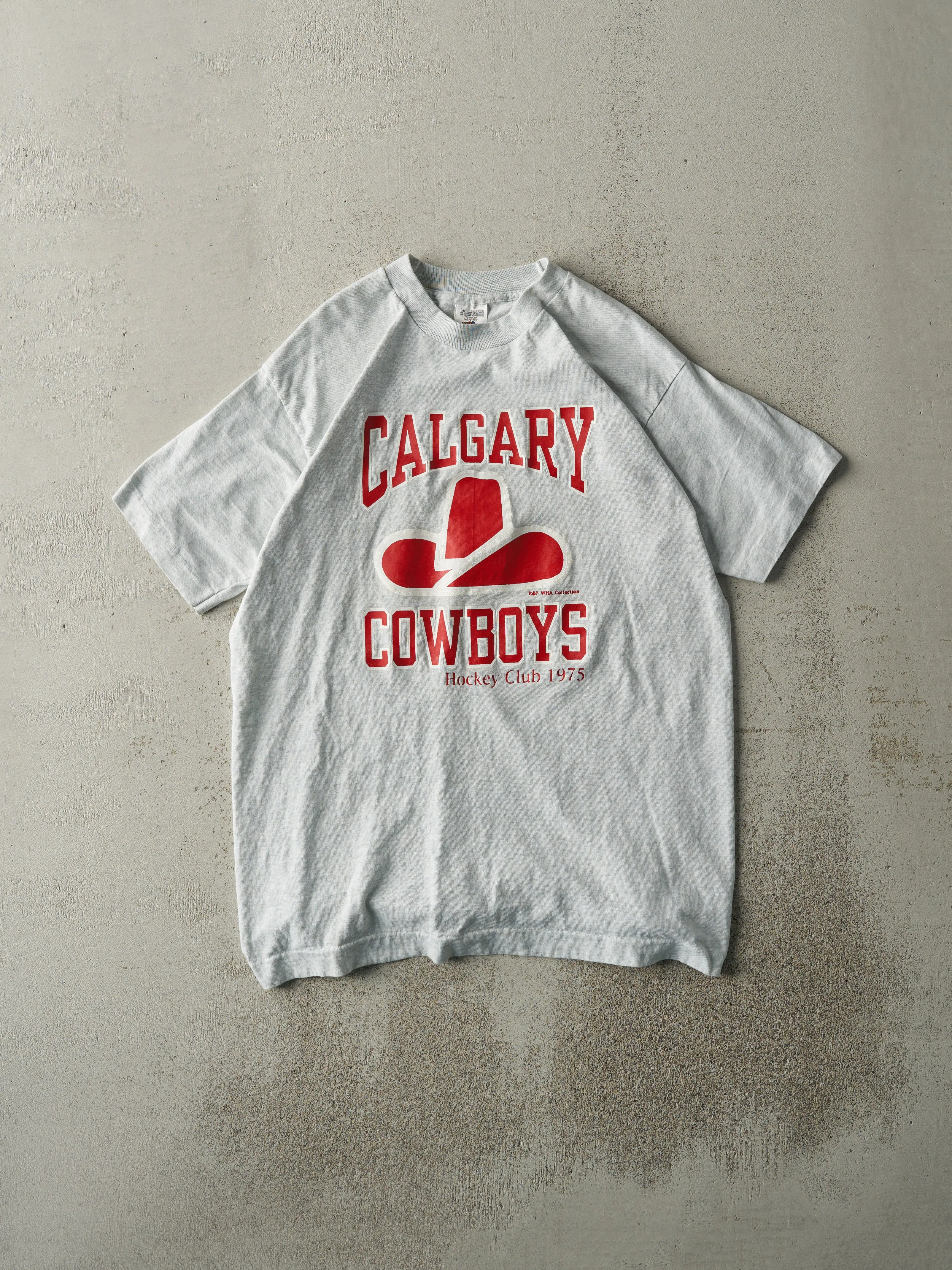 Vintage 75' Heather Grey Calgary Cowboys Hockey Club Single Stitch Tee (M) sold by Rebalance Vintage