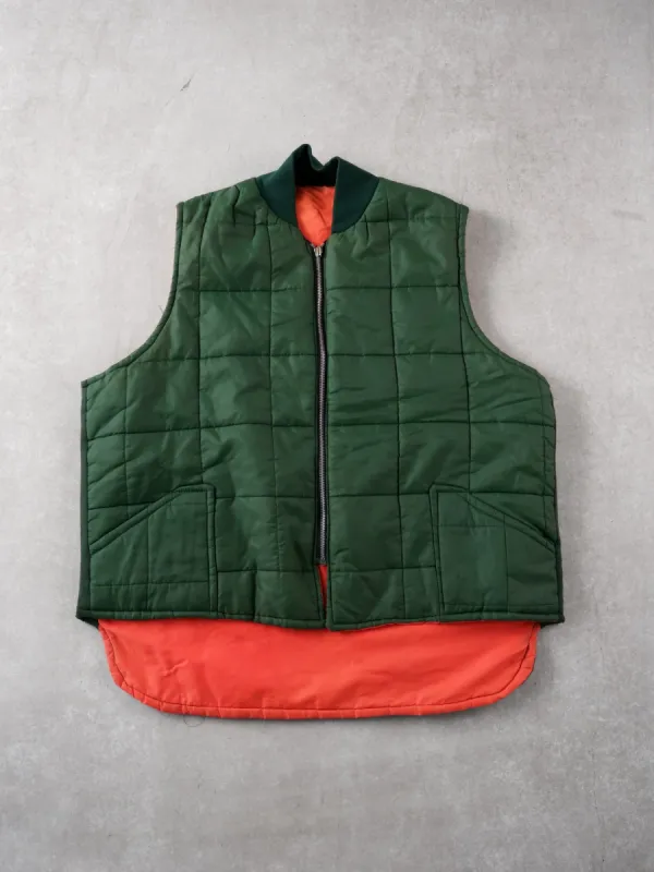 Vintage Forest Green and Orange Puffer Vest (L) sold by Rebalance Vintage