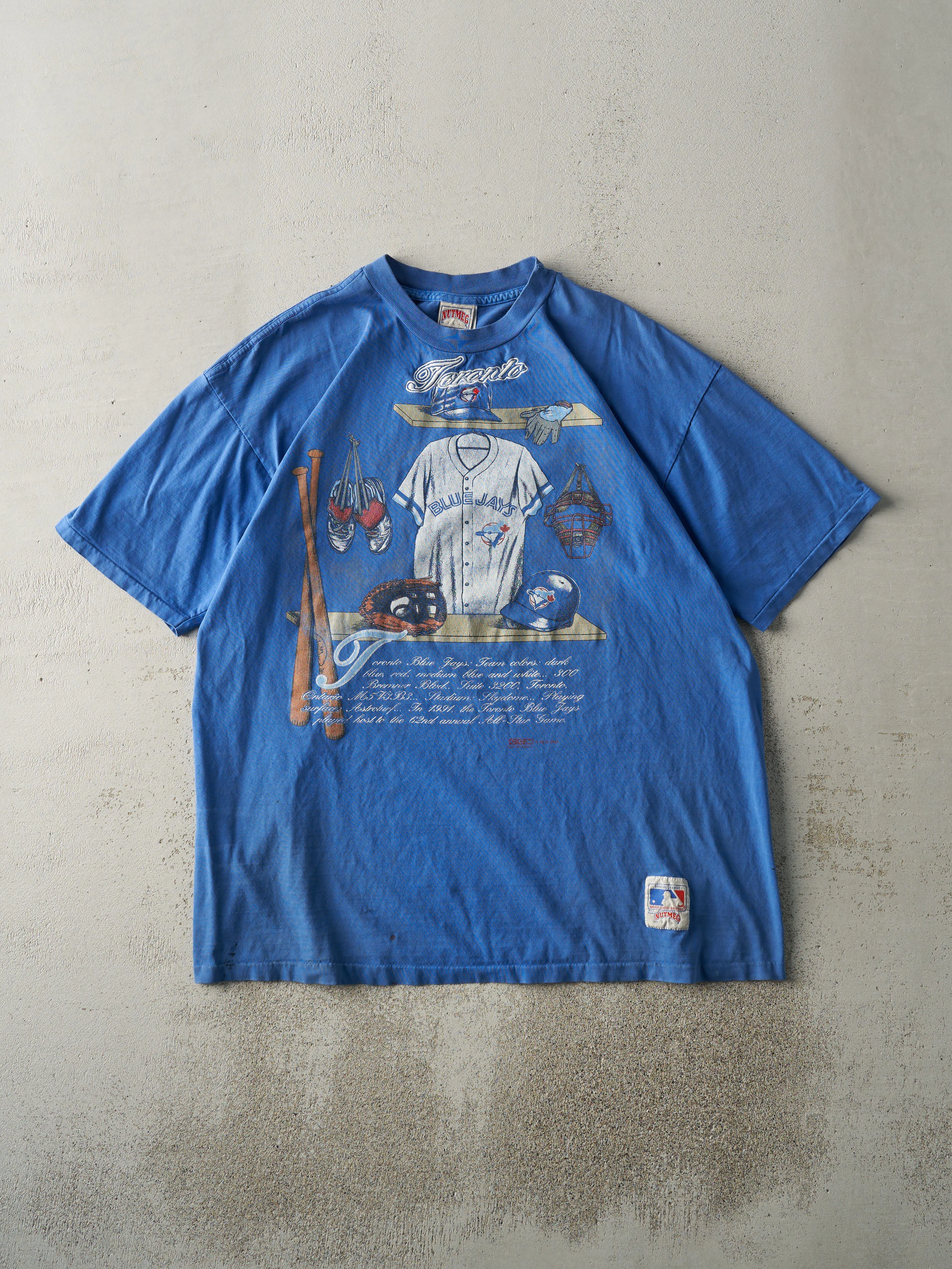 Vintage 92' Blue Embroidered Toronto Blue Jays Single Stitch Tee (L/XL) sold by Rebalance Vintage