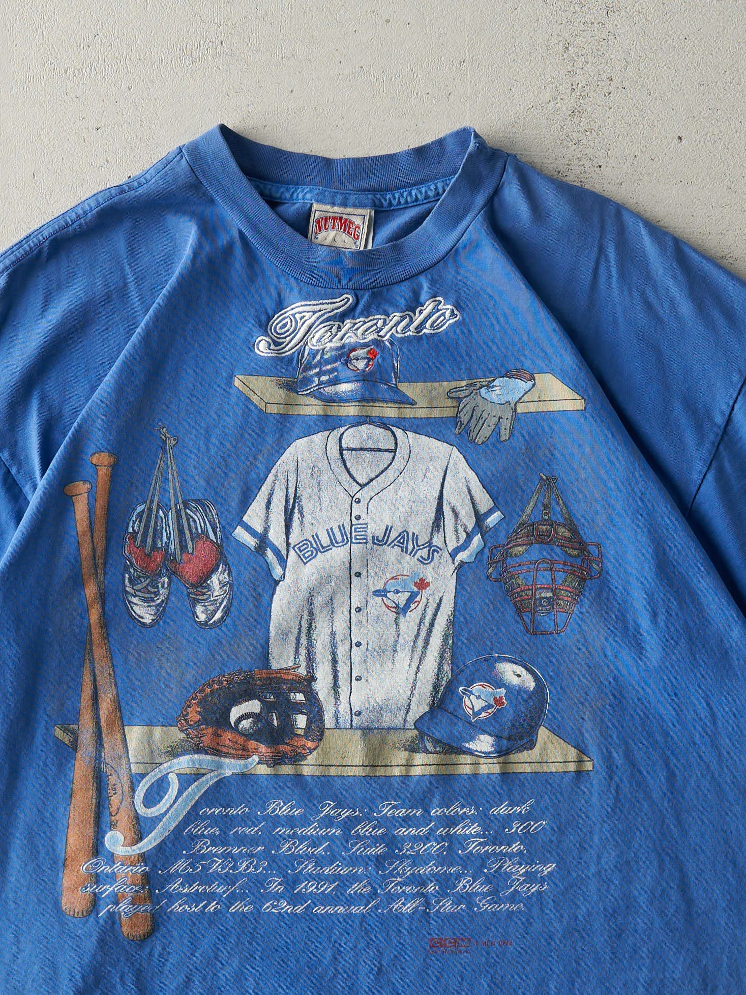 Vintage 92' Blue Embroidered Toronto Blue Jays Single Stitch Tee (L/XL) sold by Rebalance Vintage product image thumbnail 2